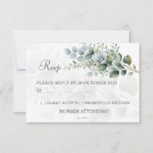 Tarjeta de respuesta de boda con acuarela de eucal