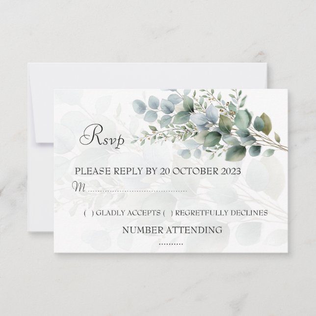Tarjeta de respuesta de boda con acuarela de eucal (Anverso)