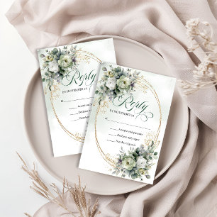 Tarjeta de respuesta de boda con acuarela de oro v