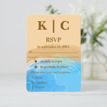 Tarjeta de respuesta de boda con acuarela de playa
