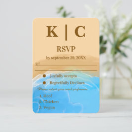 Tarjeta de respuesta de boda con acuarela de playa