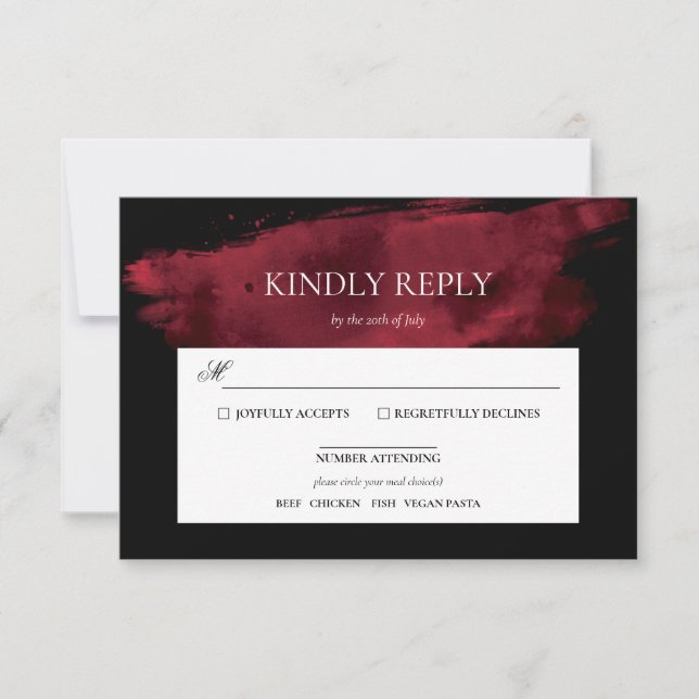 Tarjeta de respuesta de boda con acuarela roja rom (Anverso)