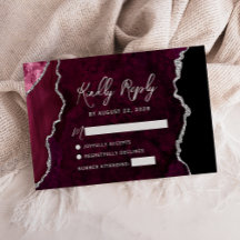 Tarjeta de respuesta de boda con ágata de Borgoña