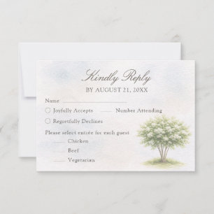 Tarjeta de respuesta de boda con árbol al acuarela