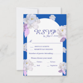 Tarjeta de respuesta de boda con arco floral azul