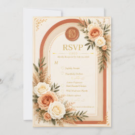 Tarjeta de respuesta de boda con arco floral de te