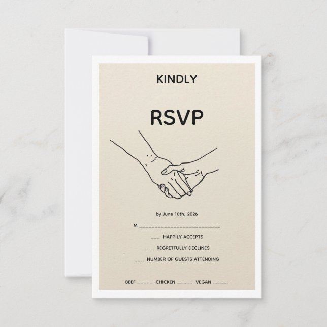 Tarjeta de respuesta de boda con arte de línea de  (Anverso)