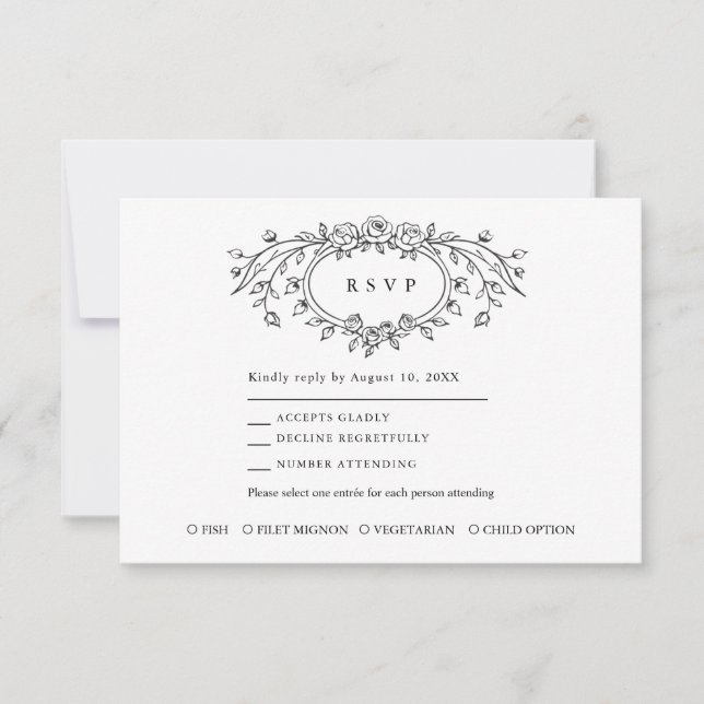 Tarjeta de respuesta de boda con arte de línea flo (Anverso)