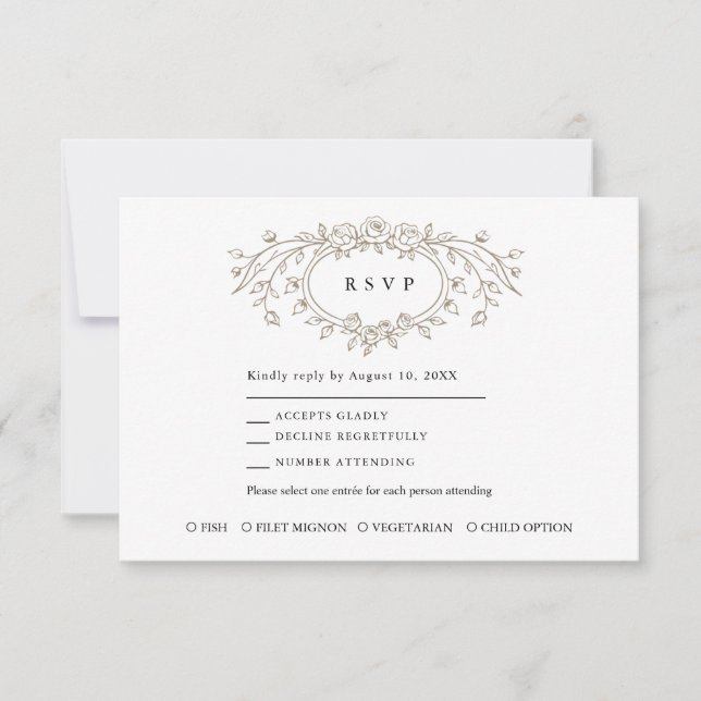 Tarjeta de respuesta de boda con arte de línea flo (Anverso)