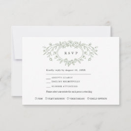 Tarjeta de respuesta de boda con arte de línea flo