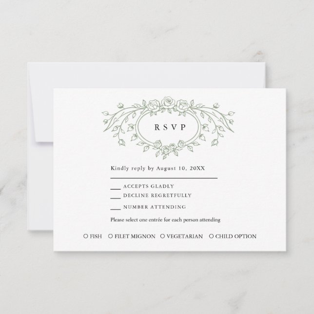 Tarjeta de respuesta de boda con arte de línea flo (Anverso)