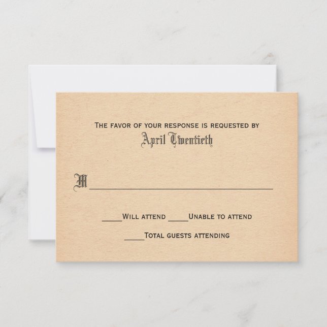 Tarjeta de respuesta de boda con aspecto de pergam (Anverso)