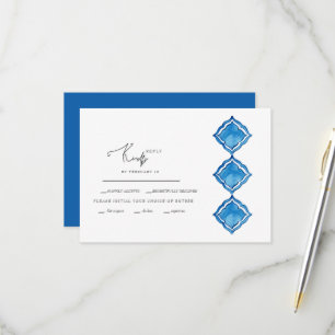 Tarjeta de respuesta de boda con azulejo azul coba