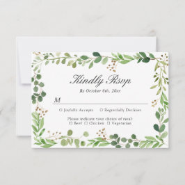Tarjeta de respuesta de boda con borde de hoja de 