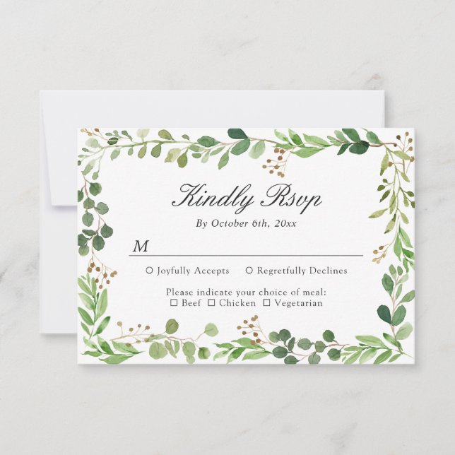 Tarjeta de respuesta de boda con borde de hoja de  (Anverso)