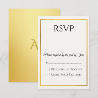 Tarjeta de respuesta de boda con borde de oro eleg