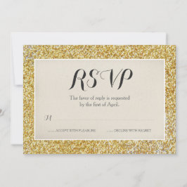 Tarjeta de respuesta de boda con brillo dorado ele