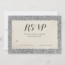 Tarjeta de respuesta de boda con brillo plateado e