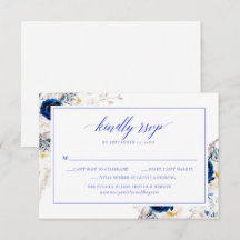 Tarjeta de respuesta de boda con caligrafía azul h