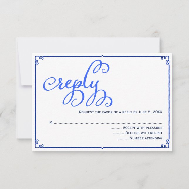 Tarjeta de respuesta de boda con caligrafía de ton (Anverso)