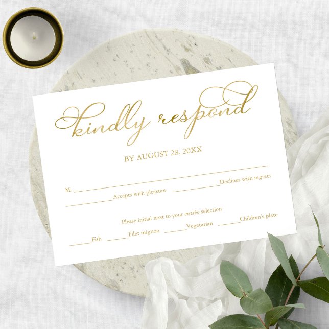 Tarjeta de respuesta de boda con caligrafía dorada (Subido por el creador)