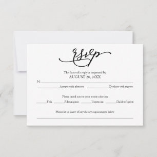 Tarjeta de respuesta de boda con caligrafía elegan
