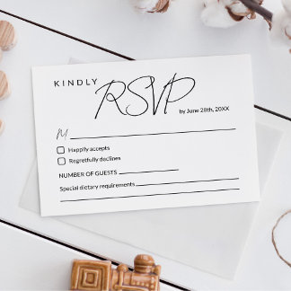 Tarjeta de respuesta de boda con caligrafía elegan