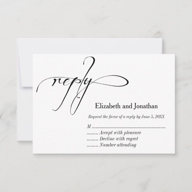 Tarjeta de respuesta de boda con caligrafía en bla (Anverso)