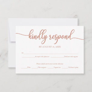 Tarjeta de respuesta de boda con caligrafía en oro