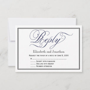 Tarjeta de respuesta de boda con caligrafía Navy C
