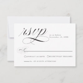 Tarjeta de respuesta de boda con caligrafía negra 
