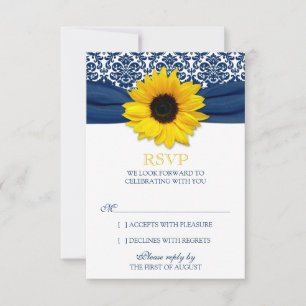 Tarjeta de respuesta de boda con cinta de damasco