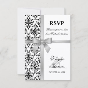 Tarjeta de respuesta de boda con cinta de plata de