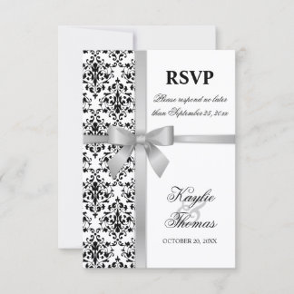 Tarjeta de respuesta de boda con cinta de plata de