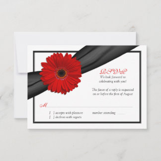 Tarjeta de respuesta de boda con cinta negra y mar