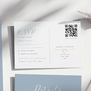 Tarjeta de respuesta de boda con código QR azul po