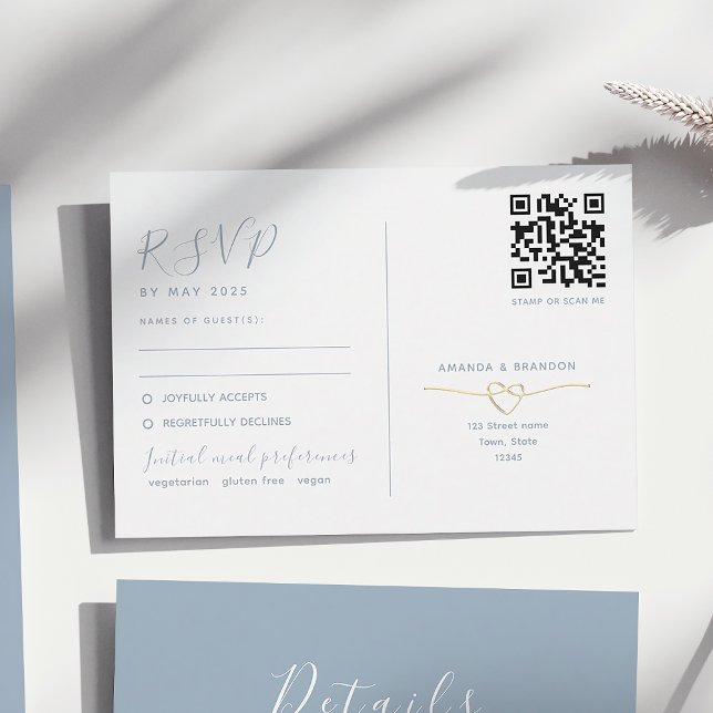 Tarjeta de respuesta de boda con código QR azul po (Subido por el creador)