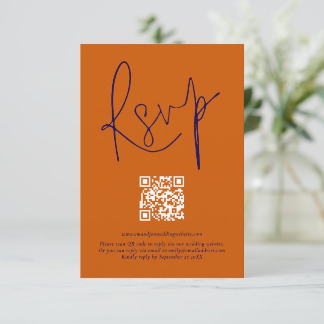 Tarjeta de respuesta de boda con código QR de escr (Anverso de pie)