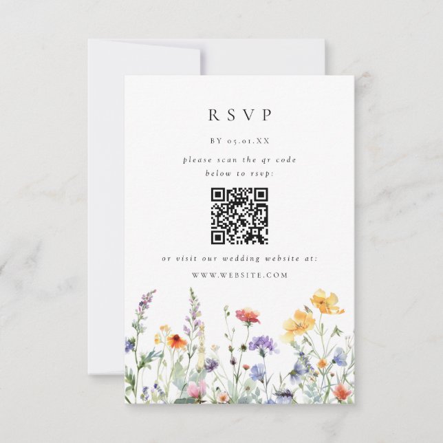 Tarjeta de respuesta de boda con código QR de flor (Anverso)
