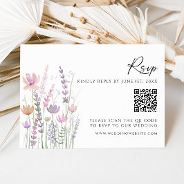 Tarjeta de respuesta de boda con código QR de flor
