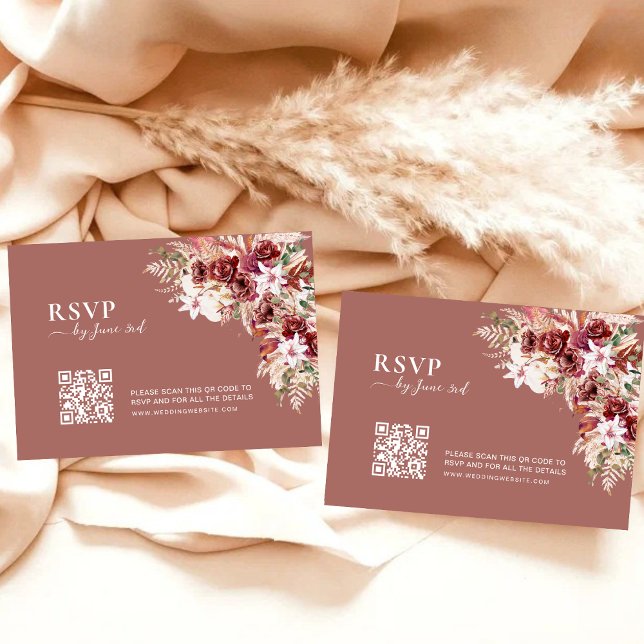 Tarjeta de respuesta de boda con código QR de rosa (Subido por el creador)