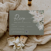 Tarjeta de respuesta de boda con código QR en verd