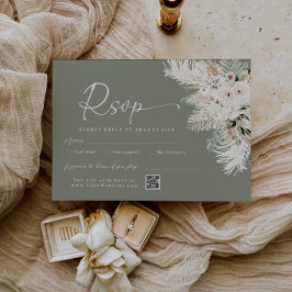 Tarjeta de respuesta de boda con código QR en verd