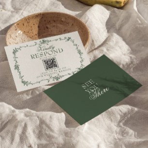 Tarjeta de respuesta de boda con código QR floral