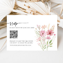 Tarjeta de respuesta de boda con código QR floral