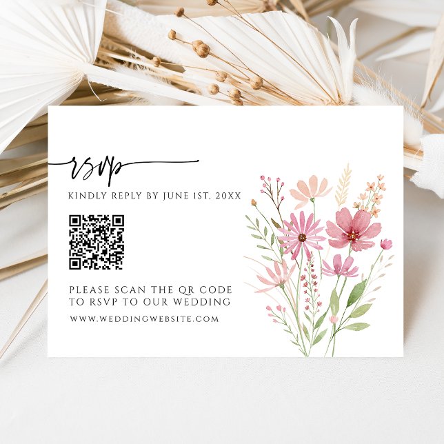 Tarjeta de respuesta de boda con código QR floral  (Subido por el creador)