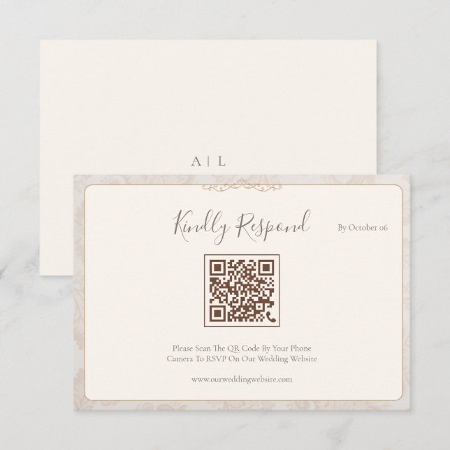 Tarjeta de respuesta de boda con código QR minimal (Anverso / Reverso)