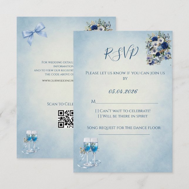 Tarjeta de respuesta de boda con código QR persona (Anverso / Reverso)