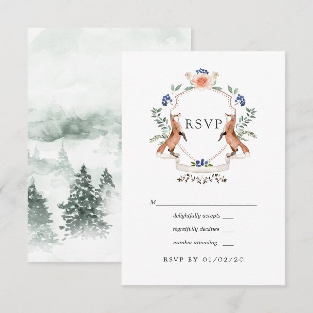 Tarjeta de respuesta de boda con cresta de laurel  (Anverso / Reverso)