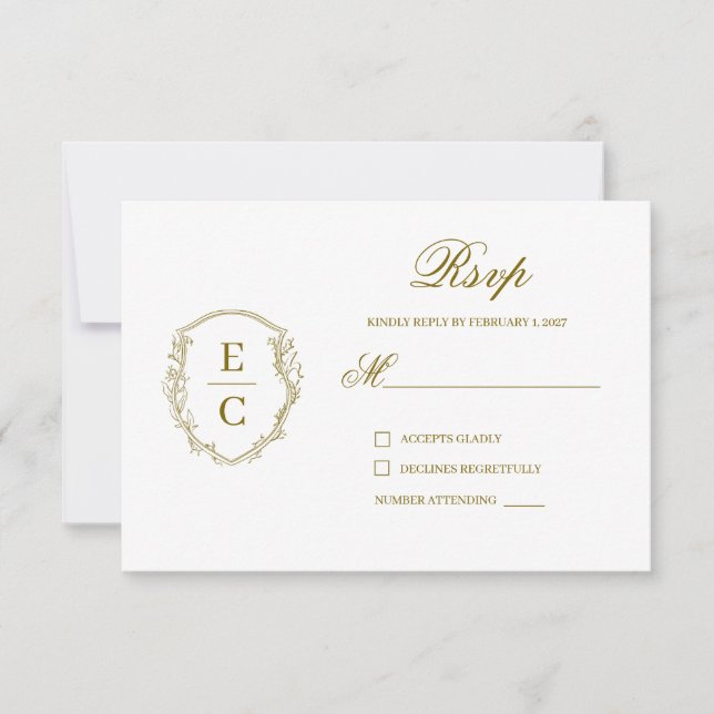Tarjeta de respuesta de boda con cresta de monogra (Anverso)